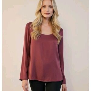 Doncaster Collection Green Blouse Silk Long‎ Sleeve Open Back Shiny Size 2 XS